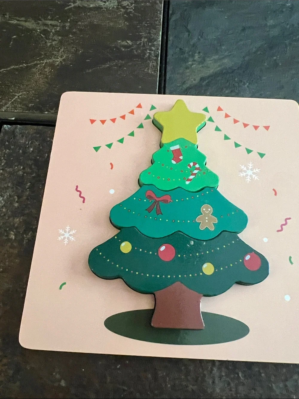 Holiday Multicolor Christmas Character Wooden Puzzle Set for Toddlers-EUC